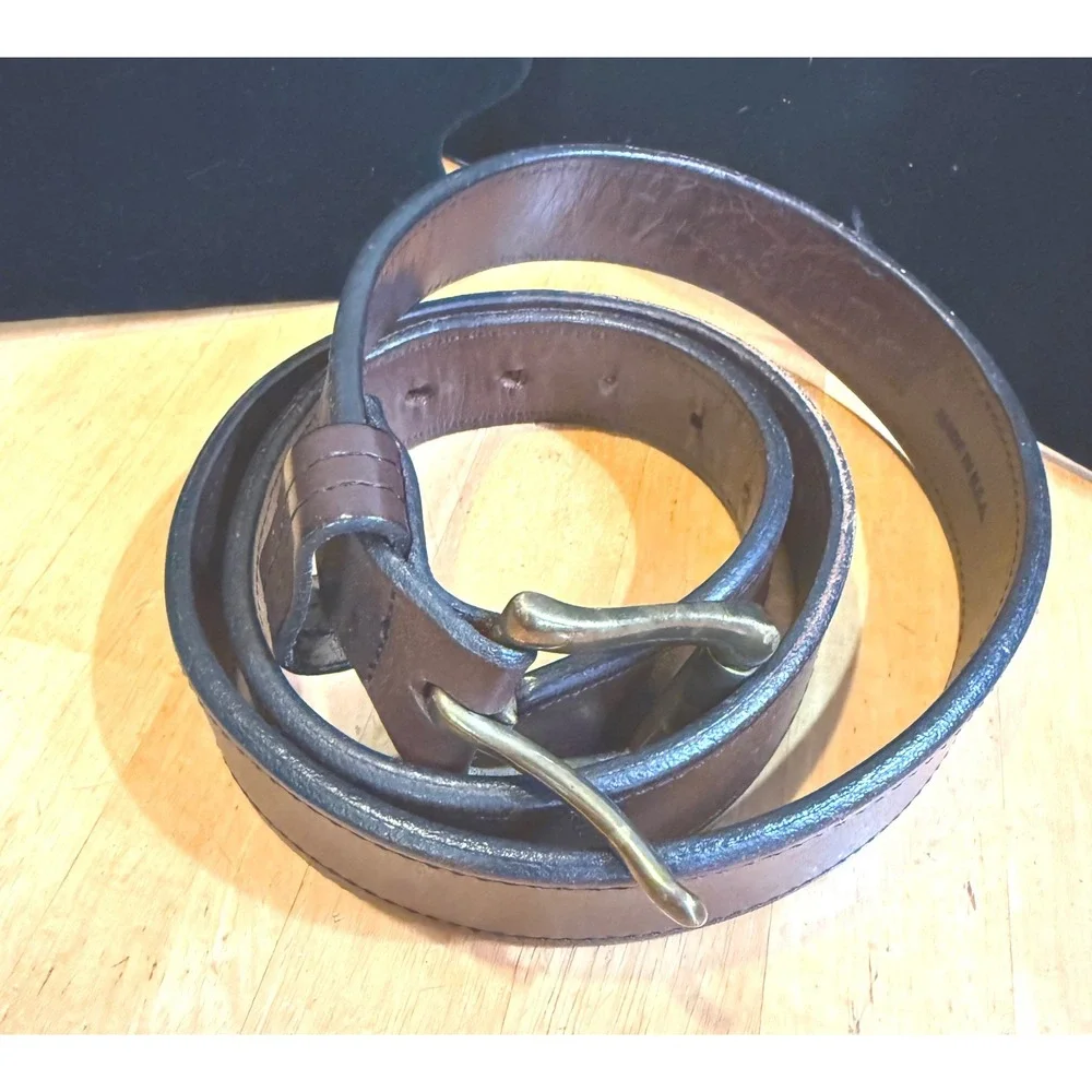Duluth Trading Men's Leather Belt Brown Thick Size 40‎ Brass Style Buckle